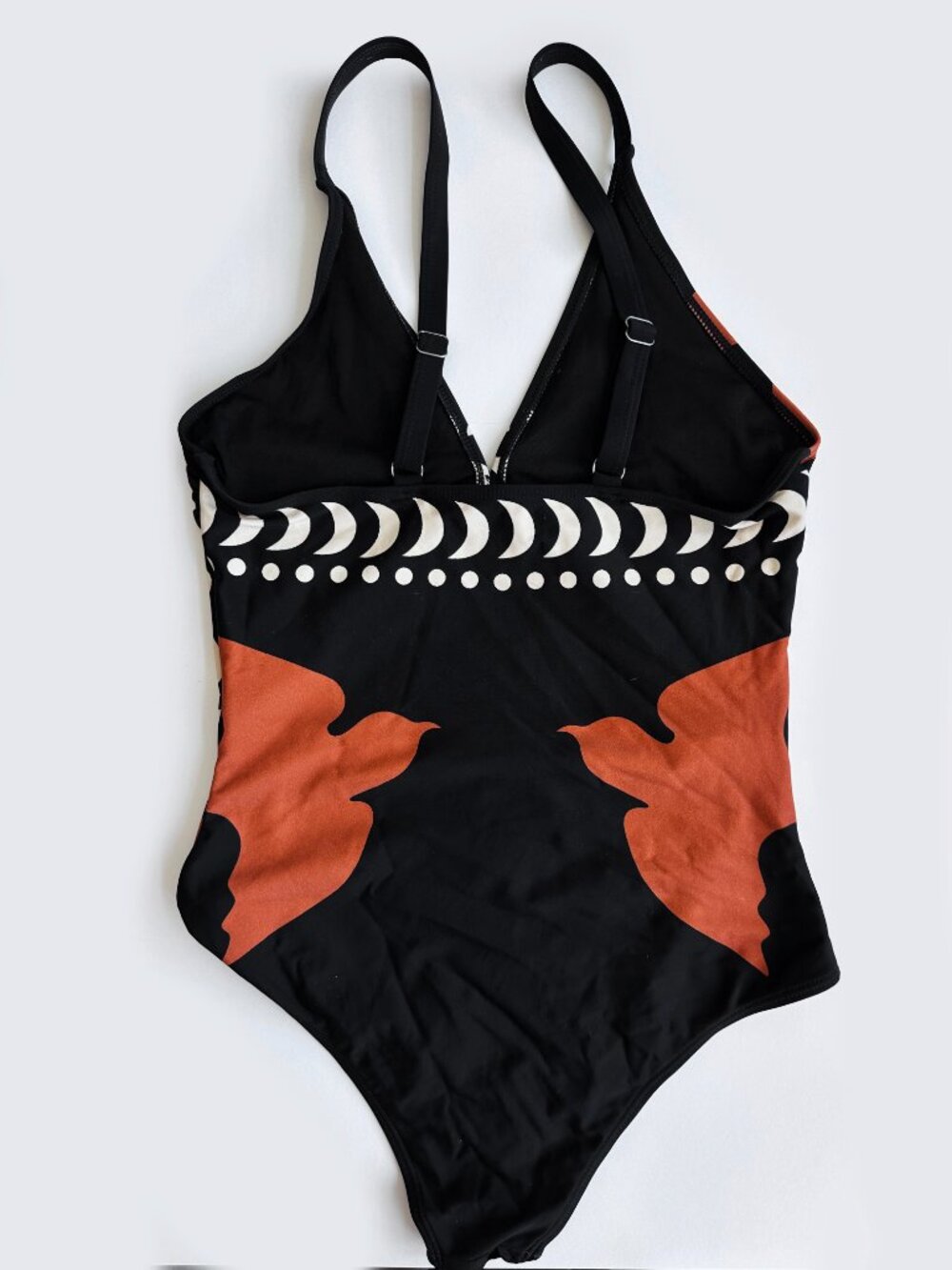Commense Black One Piece Swimsuit Bird Moon Print Size M - Picture 2 of 3